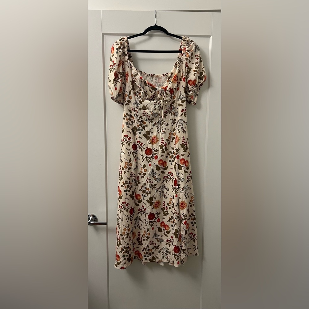 Cider Ivory Floral Fruit Midi Dress